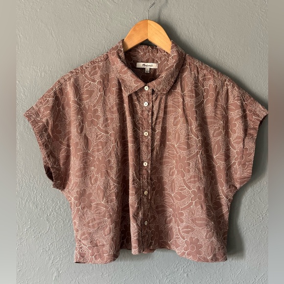 Madewell Tops - Madewell Embroidered Cropped Button Front Blouse Brown Floral Size L